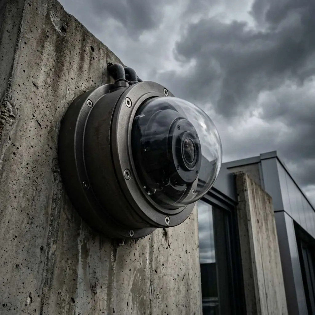 IK10 rated vandal-resistant dome security camera on exterior wall